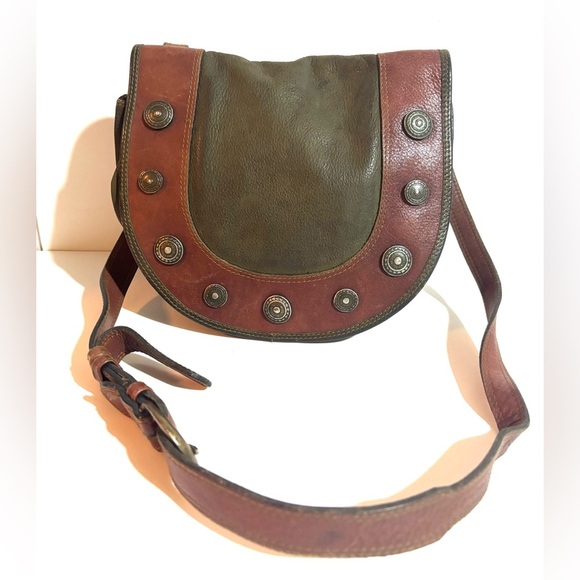 Fossil green brown and Green distressed Leather crossbody Bag - Picture 2 of 13